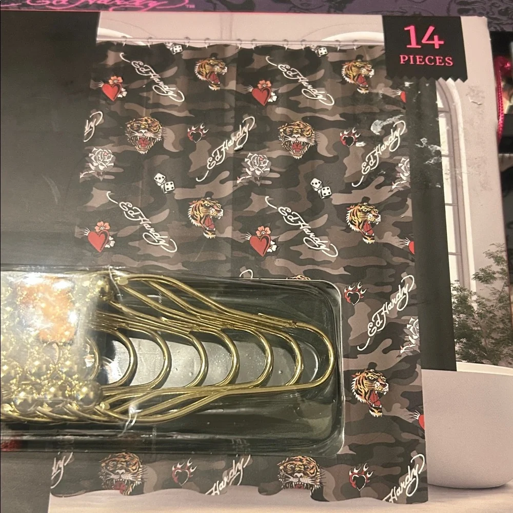 New Ed Hardy Dark Green Camel Shower Curtain Set